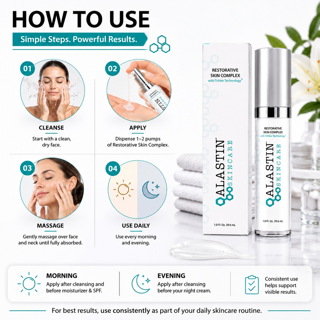 ALASTIN Restorative Skin Complex Serum, TriHex+™ Collagen Support, Fine Lines & Dullness.
