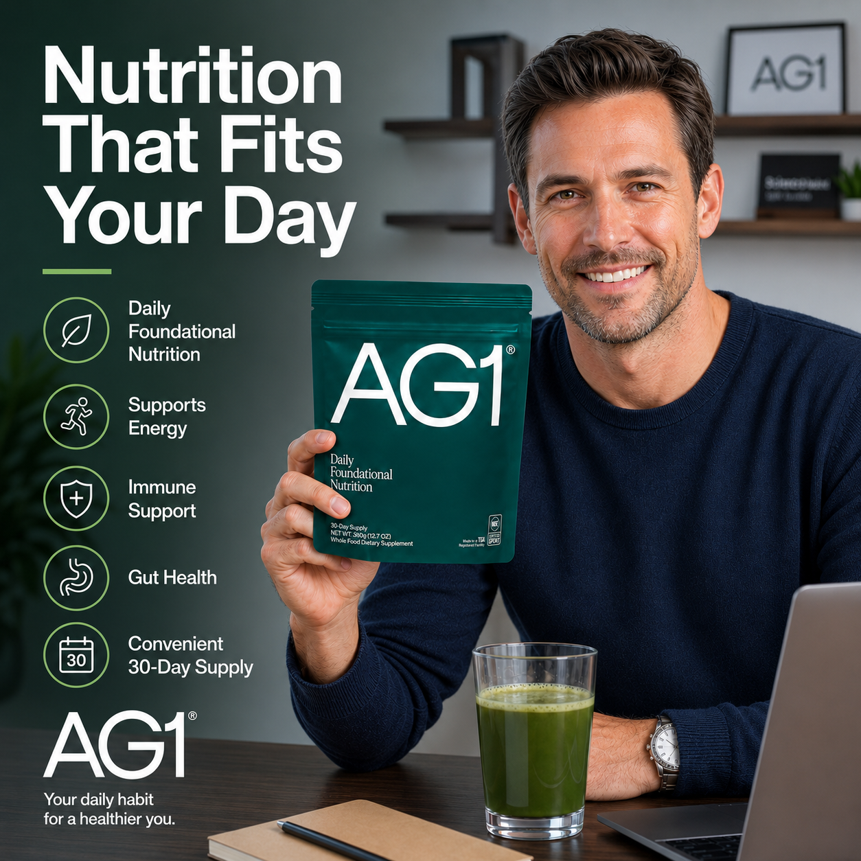 AG1 Greens Refill Pouch 75 Vitamins & Probiotics
