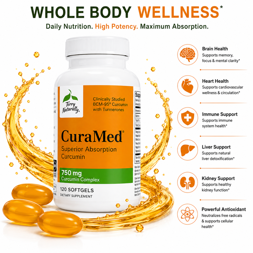 Terry Naturally CuraMed 750mg Curcumin 500mg Curcuminoids Brain, Heart & Immune Support