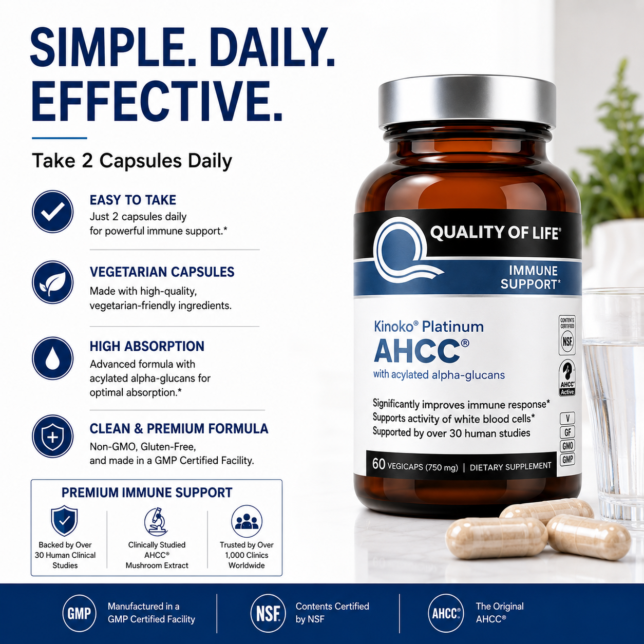 Kinoko Platinum AHCC 750mg Clinically Proven Immune Support, Natural Killer Cell Activity
