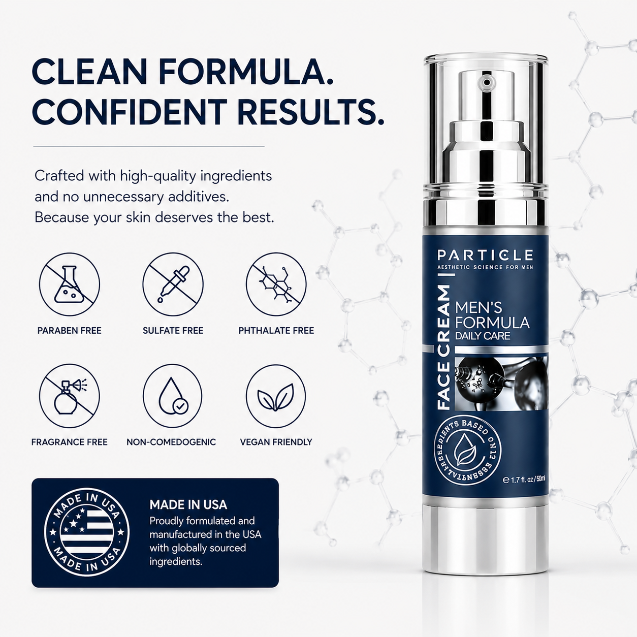 Particle 6-in-1 Face Cream for Men – Vitamin C & Hyaluronic Acid 1.7oz