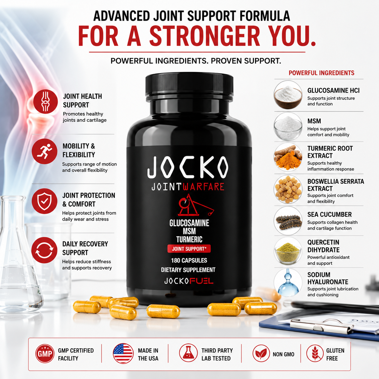Jocko Fuel Joint Support Supplement  Glucosamine MSM with Turmeric & Boswellia.
