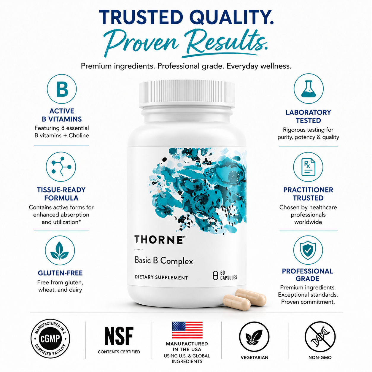 THORNE Basic B-Complex Supports Cellular Energy Production, Brain Health & Red Blood Cell Formation