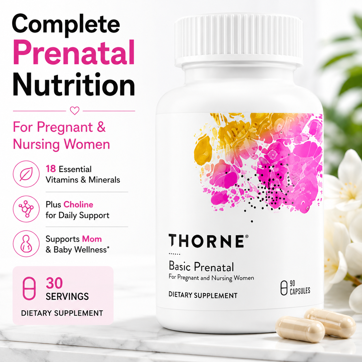 THORNE Basic Prenatal - Well-Researched Folate Multi for Pregnant & Nursing Women