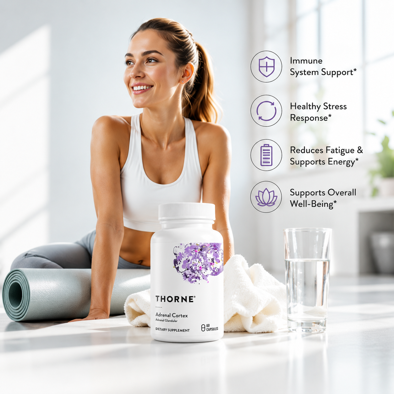 THORNE Adrenal Cortex Supplement Reduce Stress, Fight Fatigue & Balance Cortisol, Adrenal Support