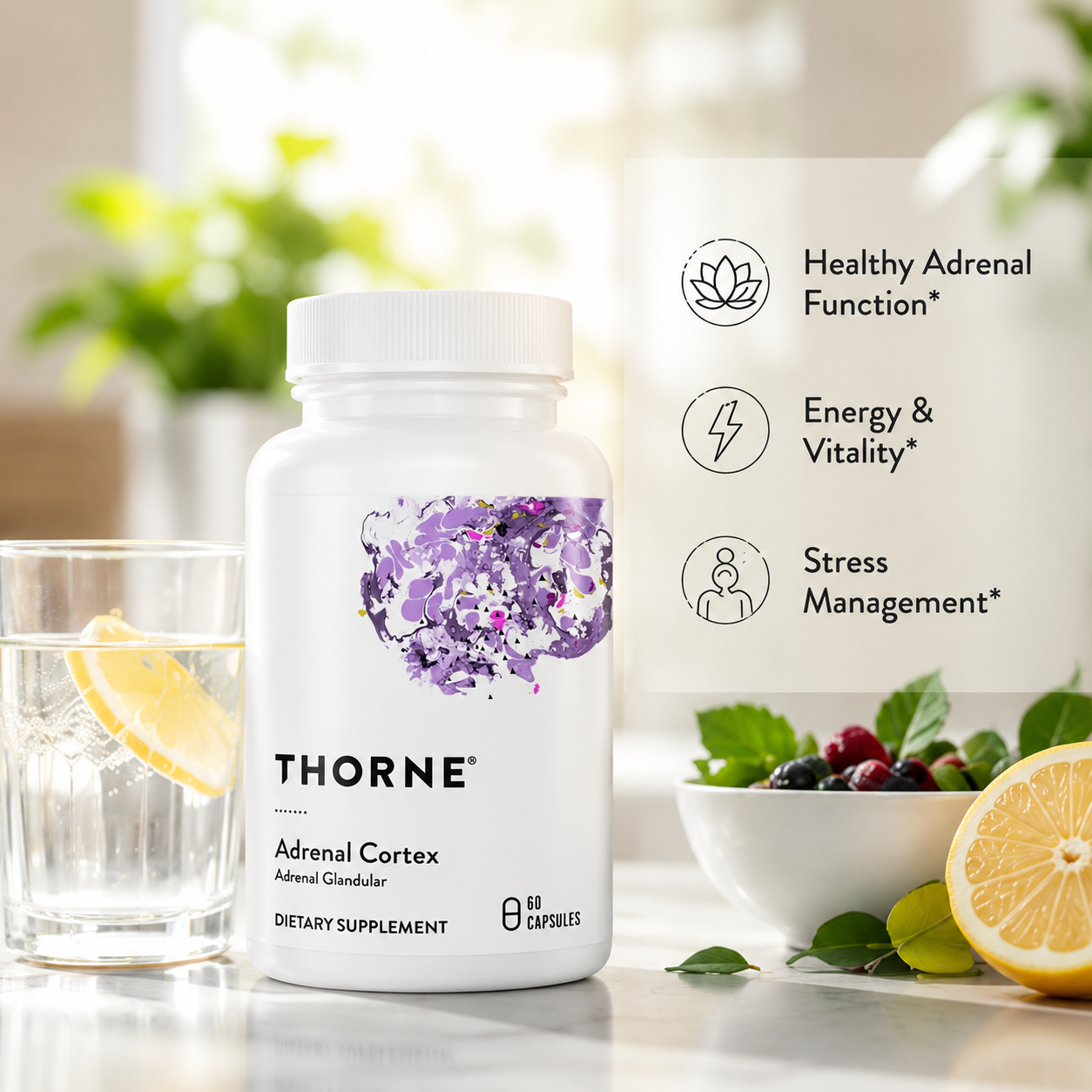 THORNE Adrenal Cortex Supplement Reduce Stress, Fight Fatigue & Balance Cortisol, Adrenal Support