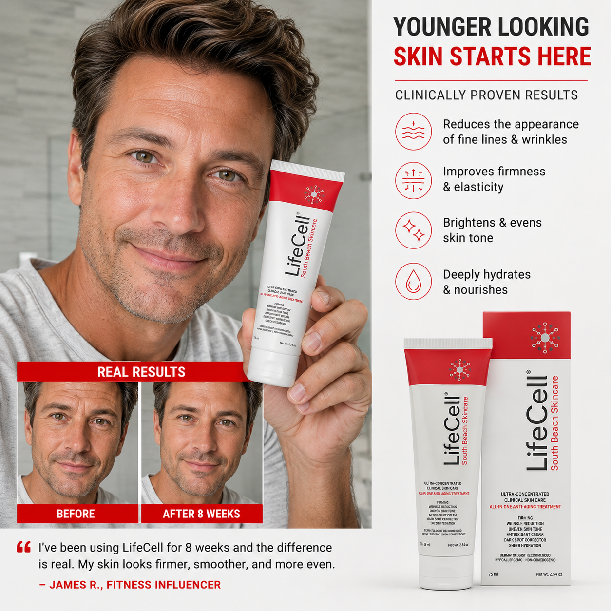 LifeCell All-In-One Anti-Aging Cream, Retinol, Vitamin C & Hyaluronic Acid, Reduces Wrinkles & Dark Circles.