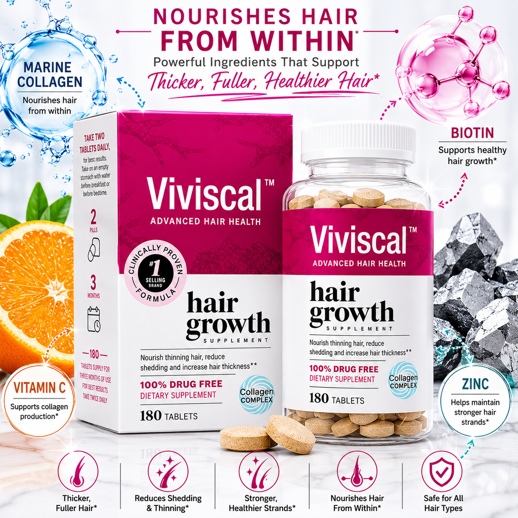 Viviscal Thicker Fuller Hair Growth Supplements for Women, with Biotin and Marine Collagen