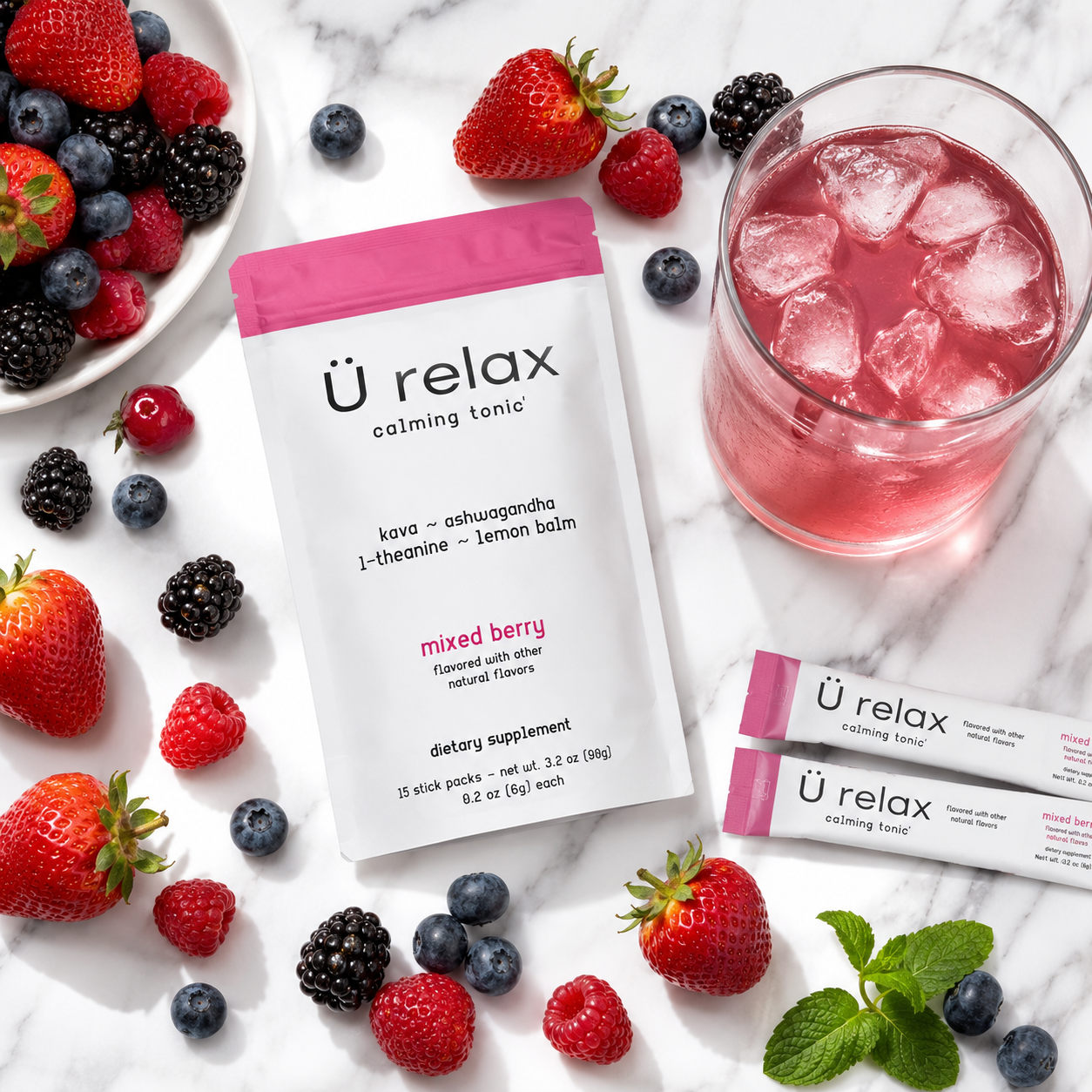 Ü Relax Calming tonic-MIXED BERRY flavor relax calming drink-15 Packets