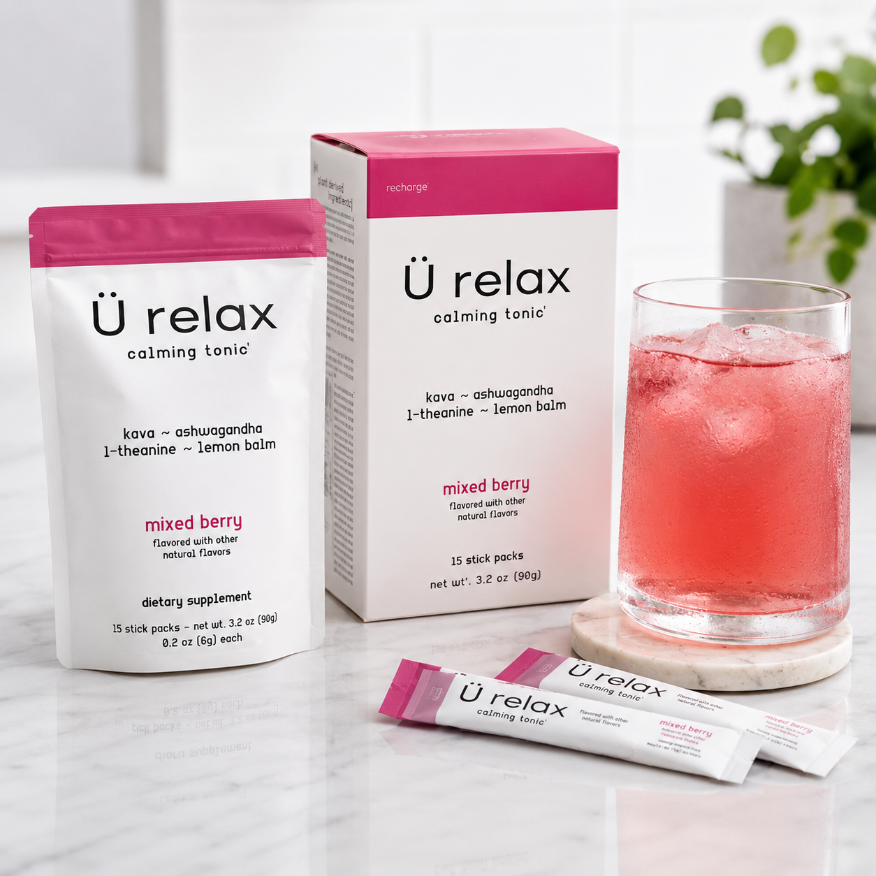 Ü Relax Calming tonic-MIXED BERRY flavor relax calming drink-15 Packets