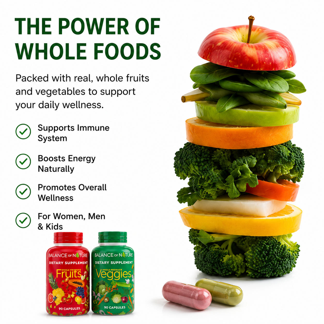 Balance of Nature Fruits & Veggies Supplement, Whole Food Vitamins for Men, Women & Kids