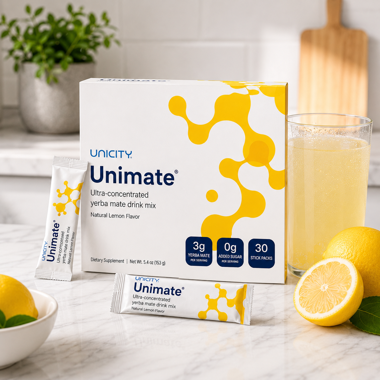 Unicity Unimate Yerba Mate Drink Mix Natural Lemon Flavor