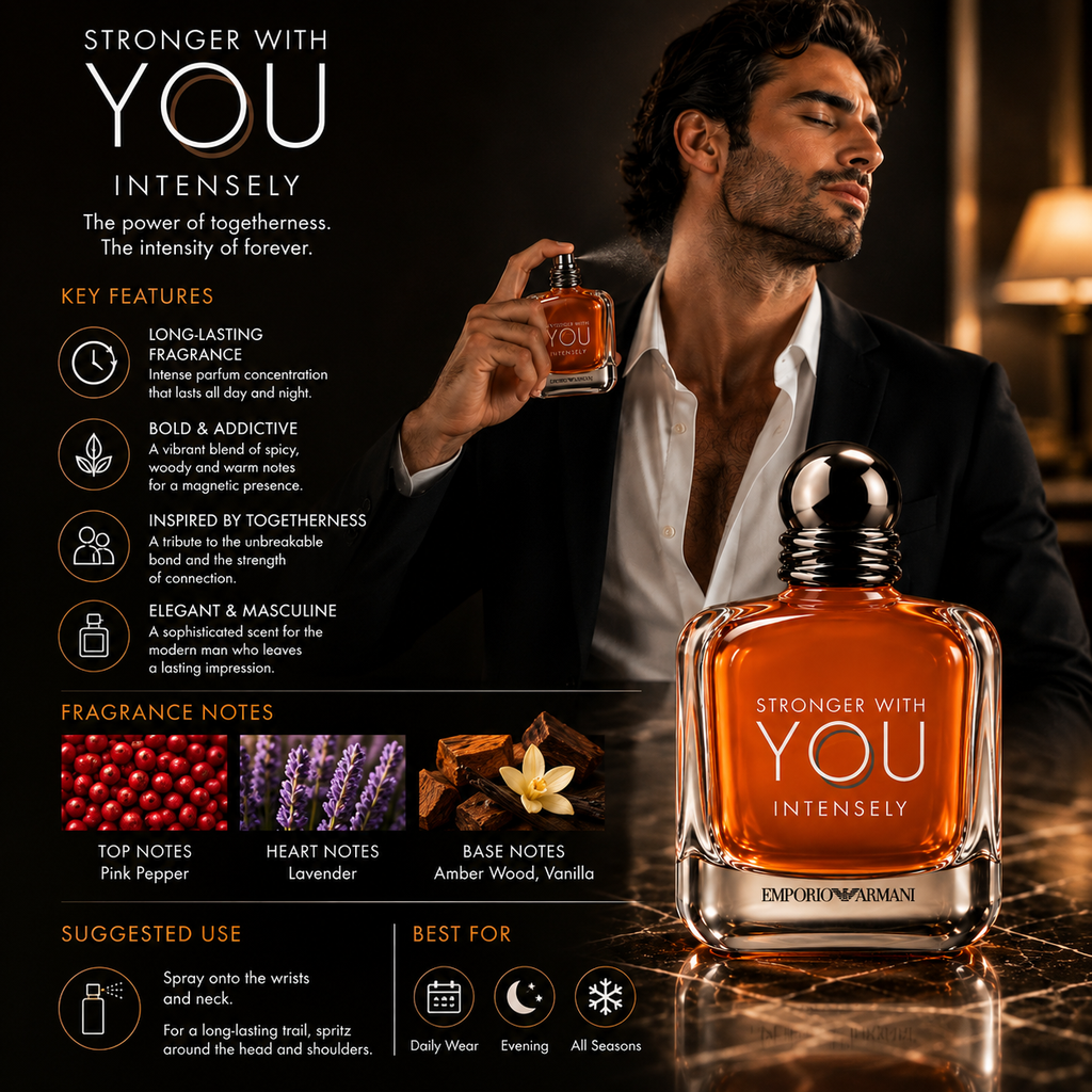 Emporio Armani Stronger With You Intensely – Warm Woody Cologne for Men 3.4 Fl Oz
