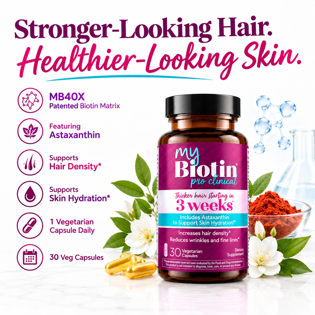 Purity Products MyBiotin, MB40X Patented Biotin B7 & Astaxanthin. Thicker Hair in 3 Weeks