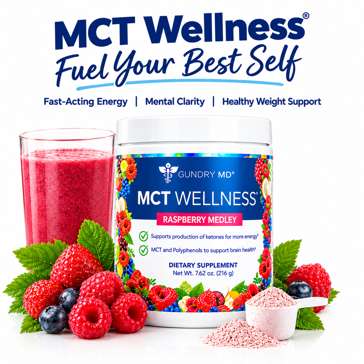 Gundry MD MCT Wellness C8 MCT Powder & Polyphenols. Energy, Gut & Skin Health 30 Servings