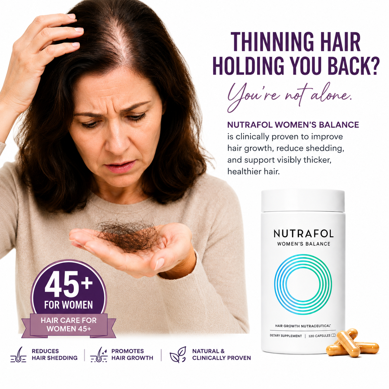 Nutrafol Women's Balance Hair Growth Supplement Ages 45+  #1 Dermatologist Recommended