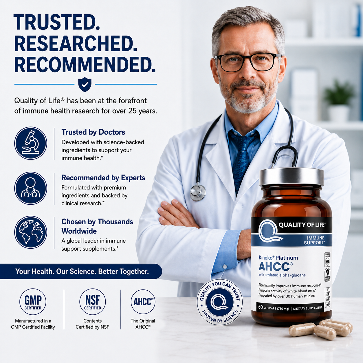 Kinoko Platinum AHCC 750mg Clinically Proven Immune Support, Natural Killer Cell Activity