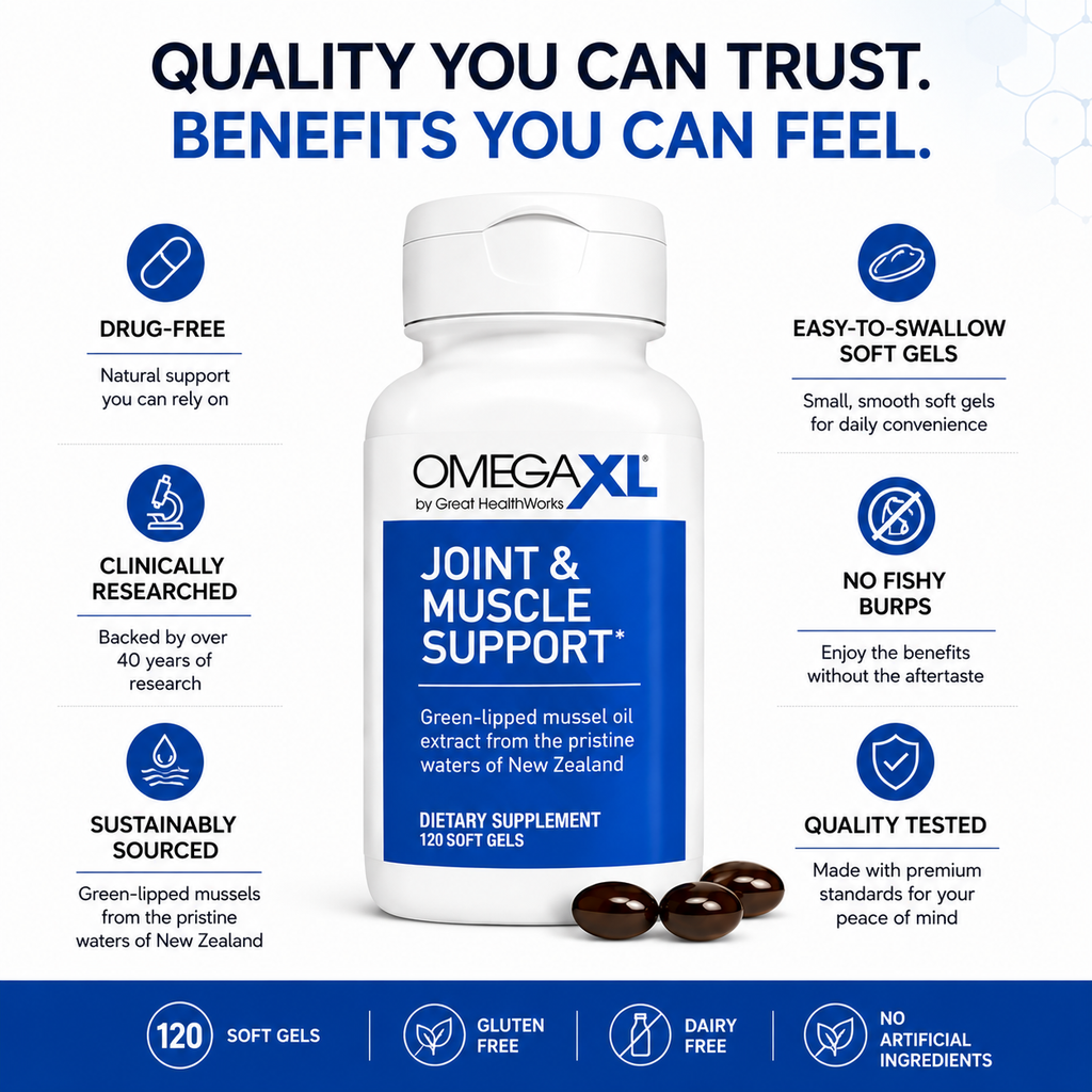 OmegaXL Joint Support Supplement, Green-Lipped Mussel Oil 16x Stronger Than Fish Oil. 60/120/300 Count