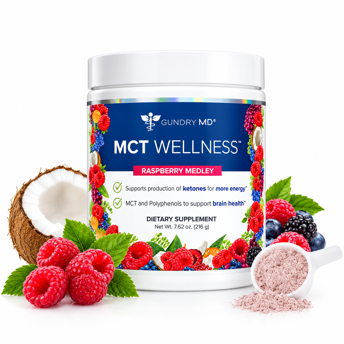 Gundry MD MCT Wellness C8 MCT Powder & Polyphenols. Energy, Gut & Skin Health 30 Servings