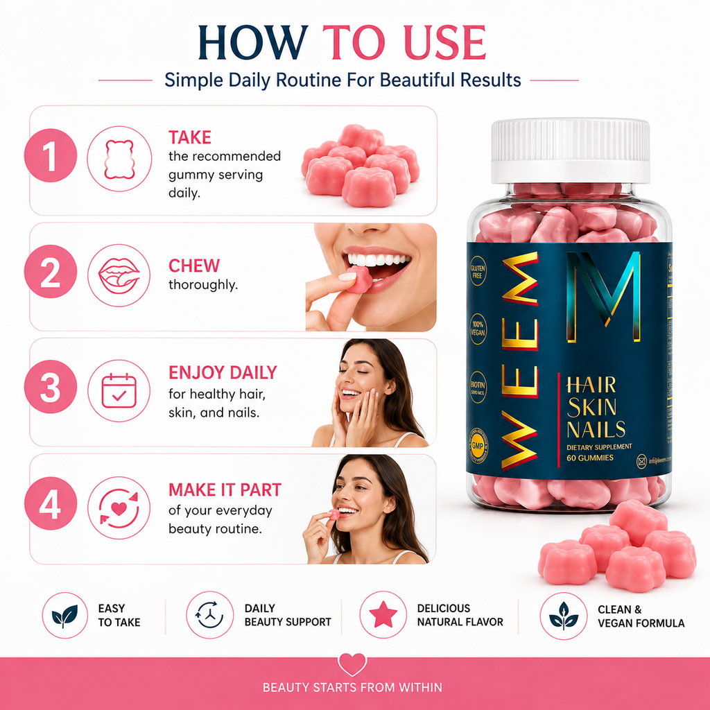 WEEM hair vitamin gummies with biotin for hair skin and nails
